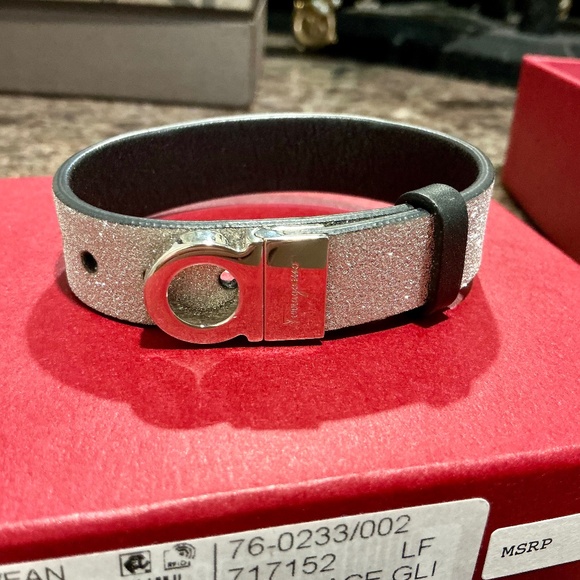 Salvatore Ferragamo Sparkly Silver Gancini Wrap Bracelet - Picture 2 of 5